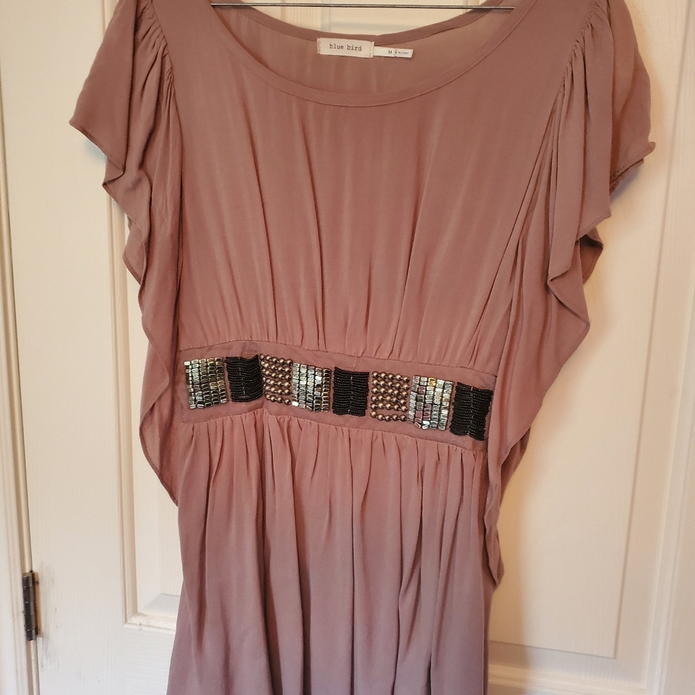 Mauve beaded flutter sleeve top